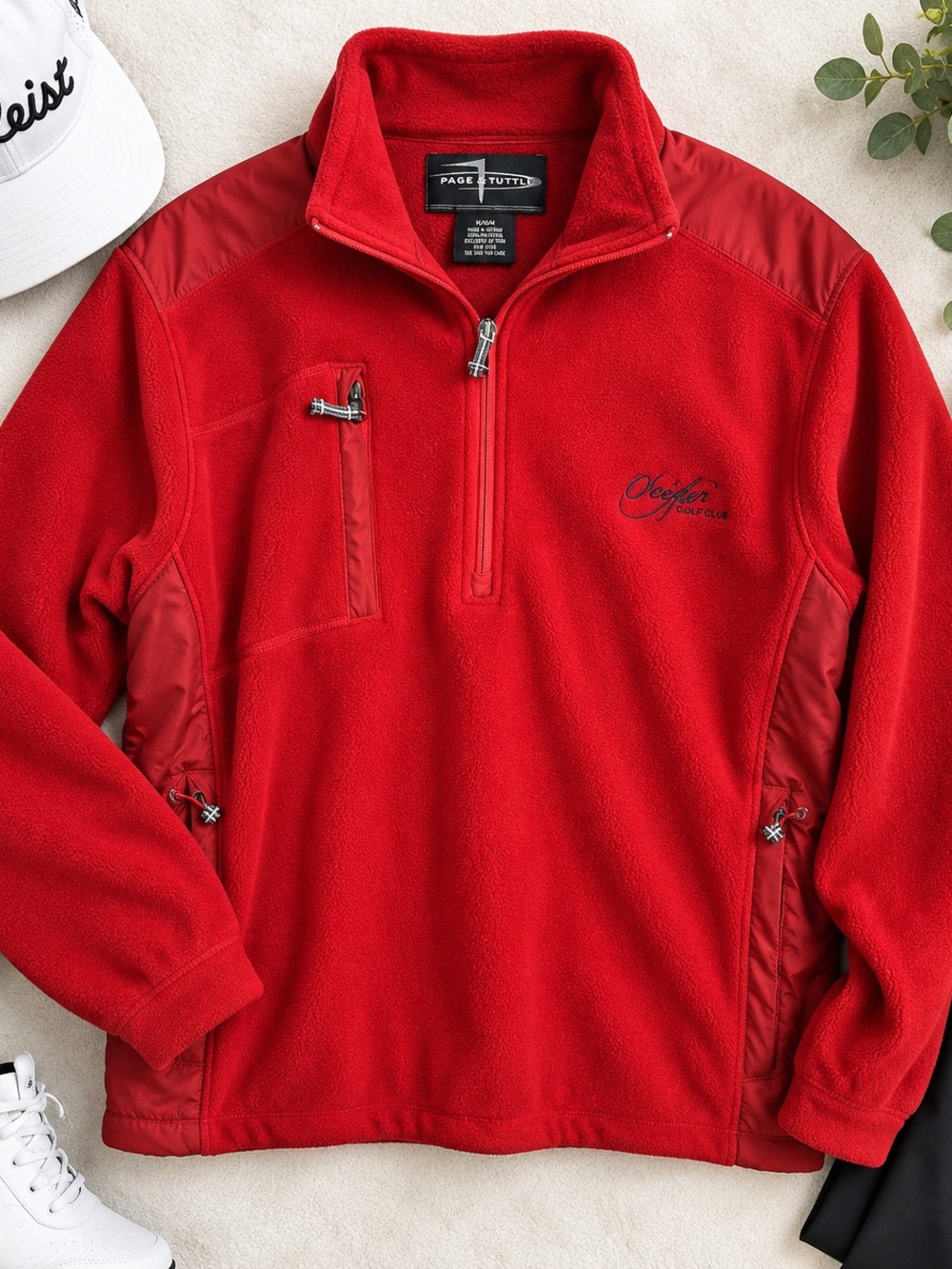 Page & Tuttle Men’s Red Fleece Golf Pullover Jacket 1/4 Zip Size Medium